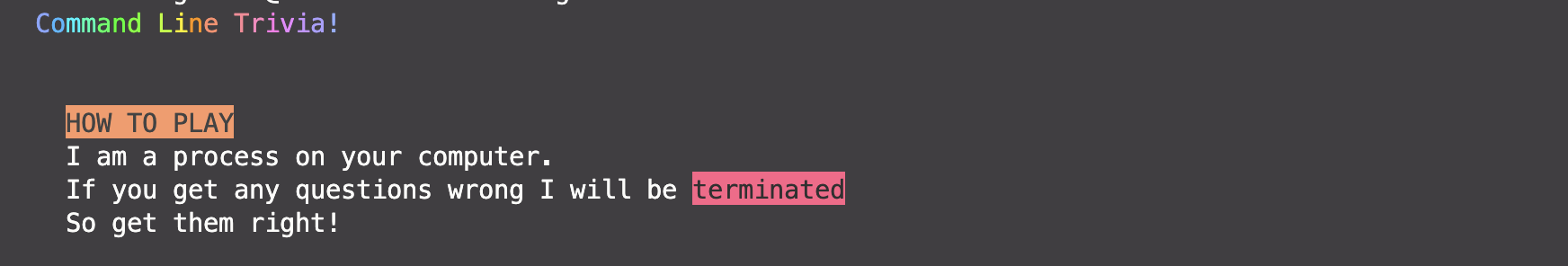 GitHub - FedericoIglesia/Command_Line_Trivia: CLI trivia game developed ...