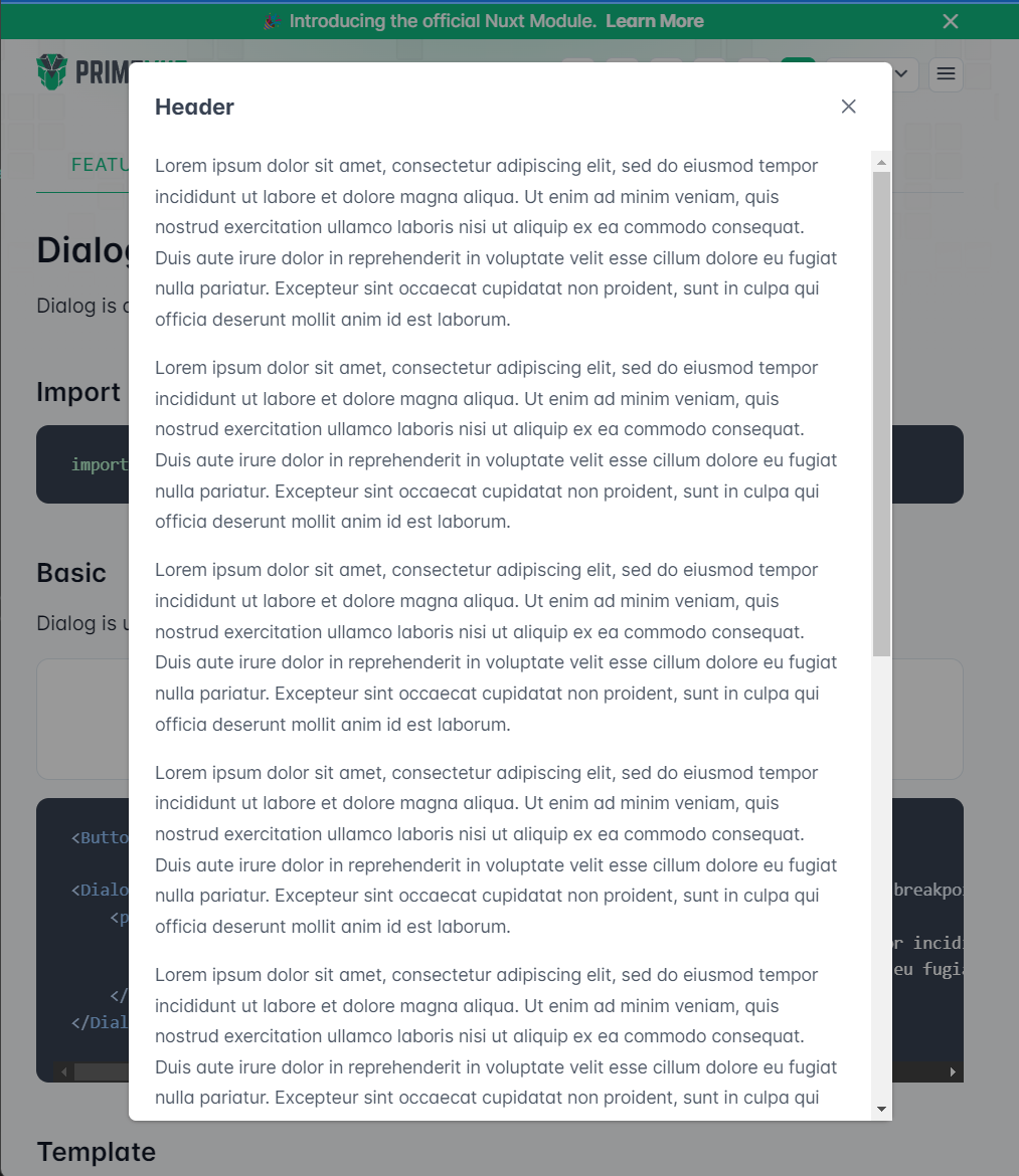Dialog Vertical overflow does not trigger scrollbar when using
