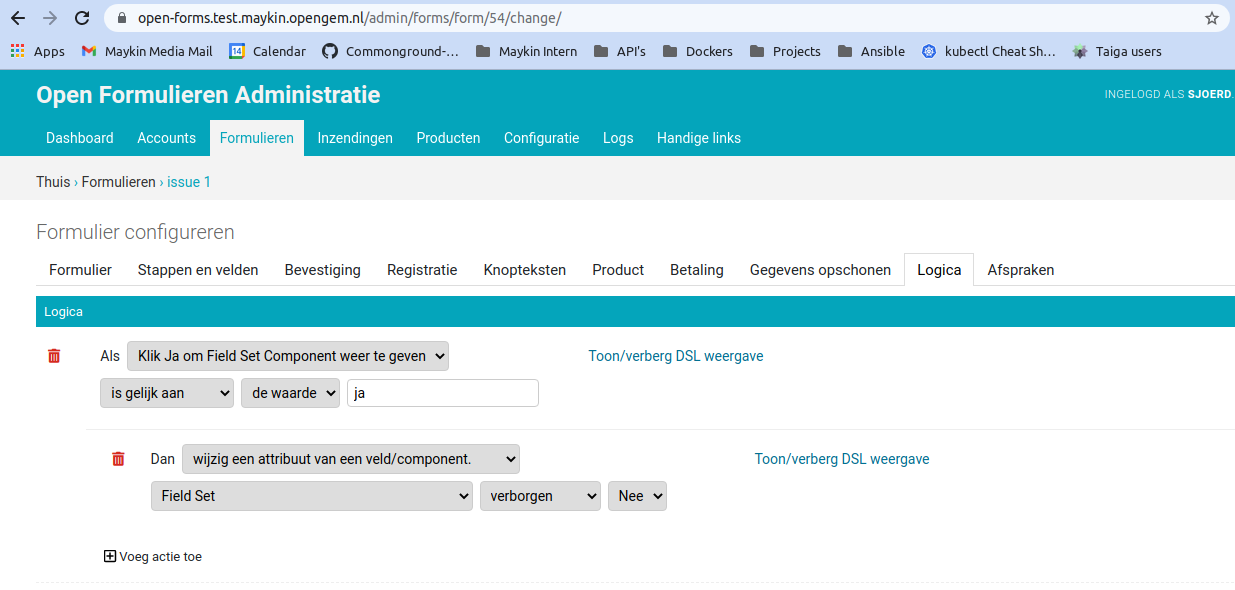 Logic not working for "field set components" · Issue 810 · open