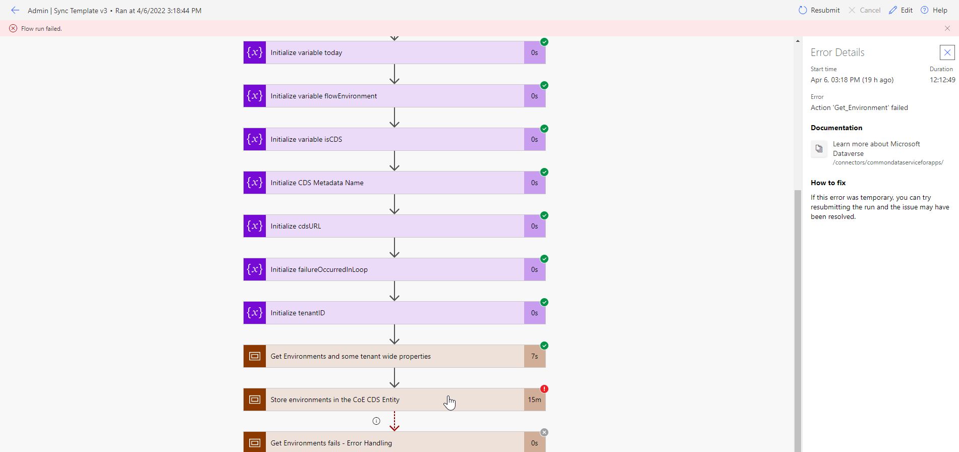 [CoE Starter Kit - BUG] Sync Template v3 flow fails to get environments ...