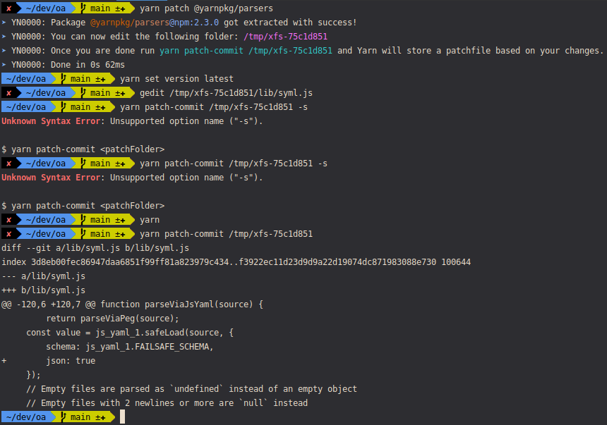 [Bug] yarn patch-commit with -s option throw an error · Issue #2722 ...