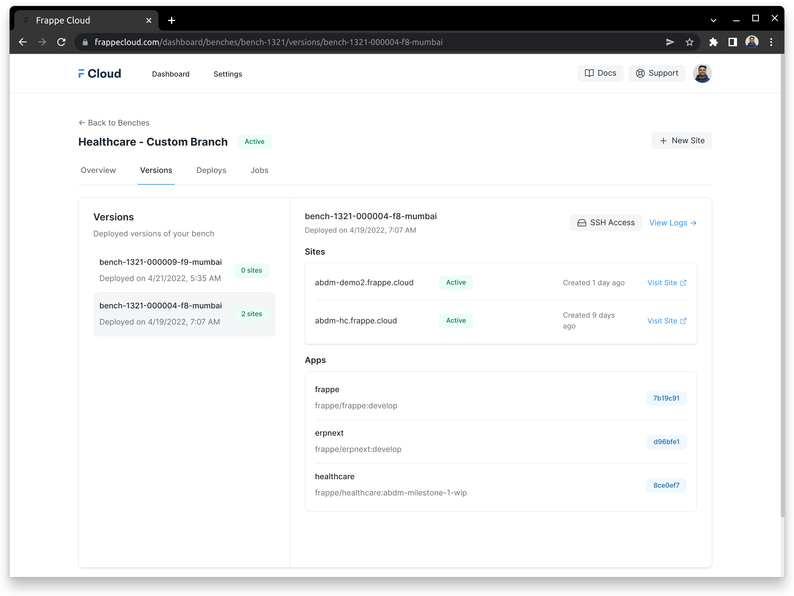 Show commit info for bench apps · Issue 368 · frappe/press · GitHub
