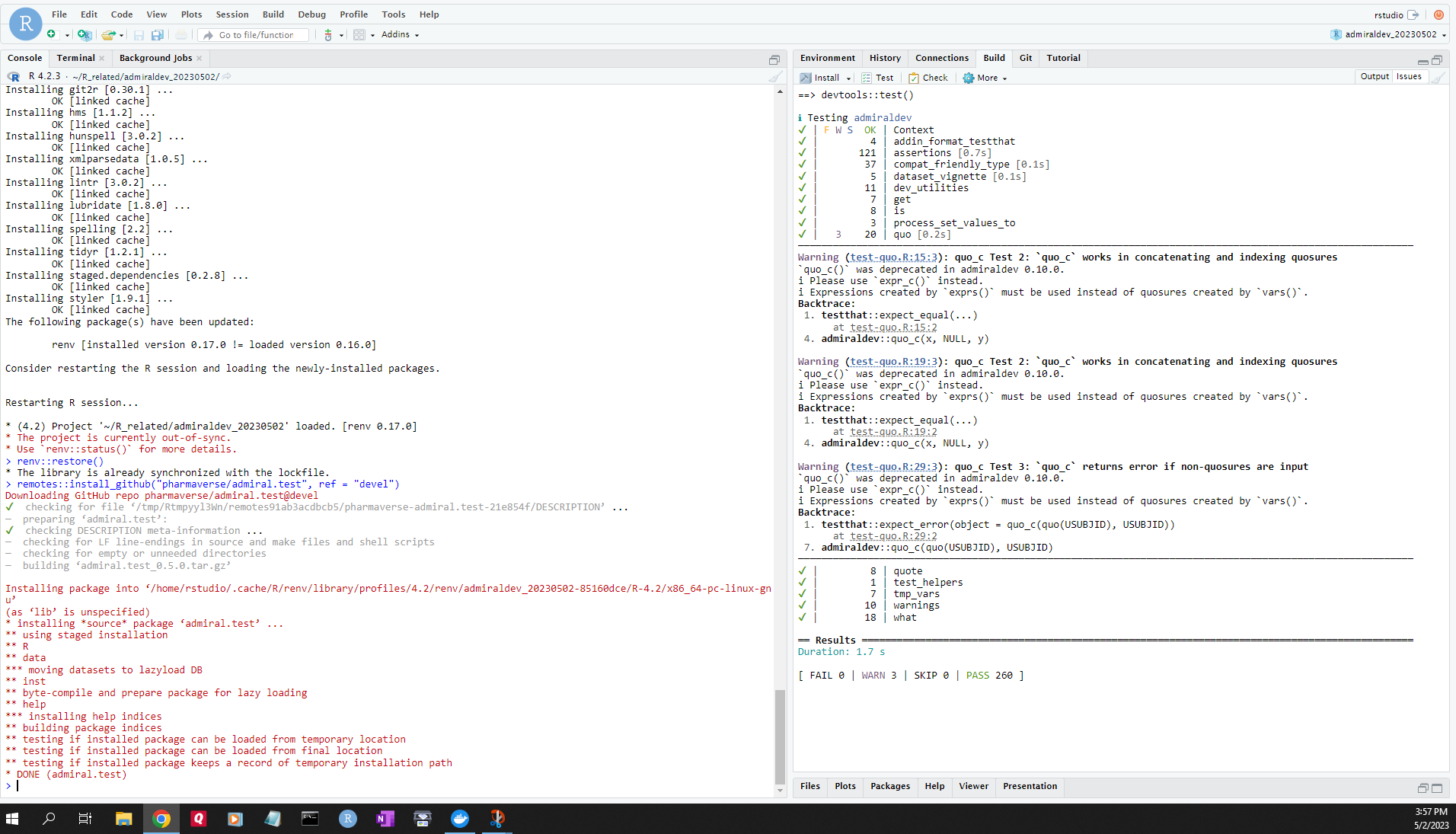 Bug: warnings on Build->Test for test_quo.R · Issue #268 · pharmaverse ...