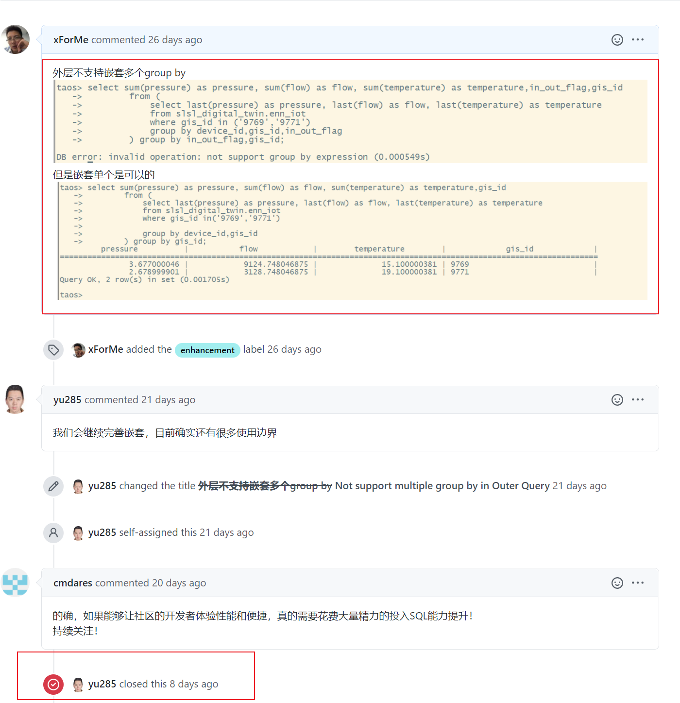 multiple group by in Outer Query not supported in 2.1.6 yet · Issue ...