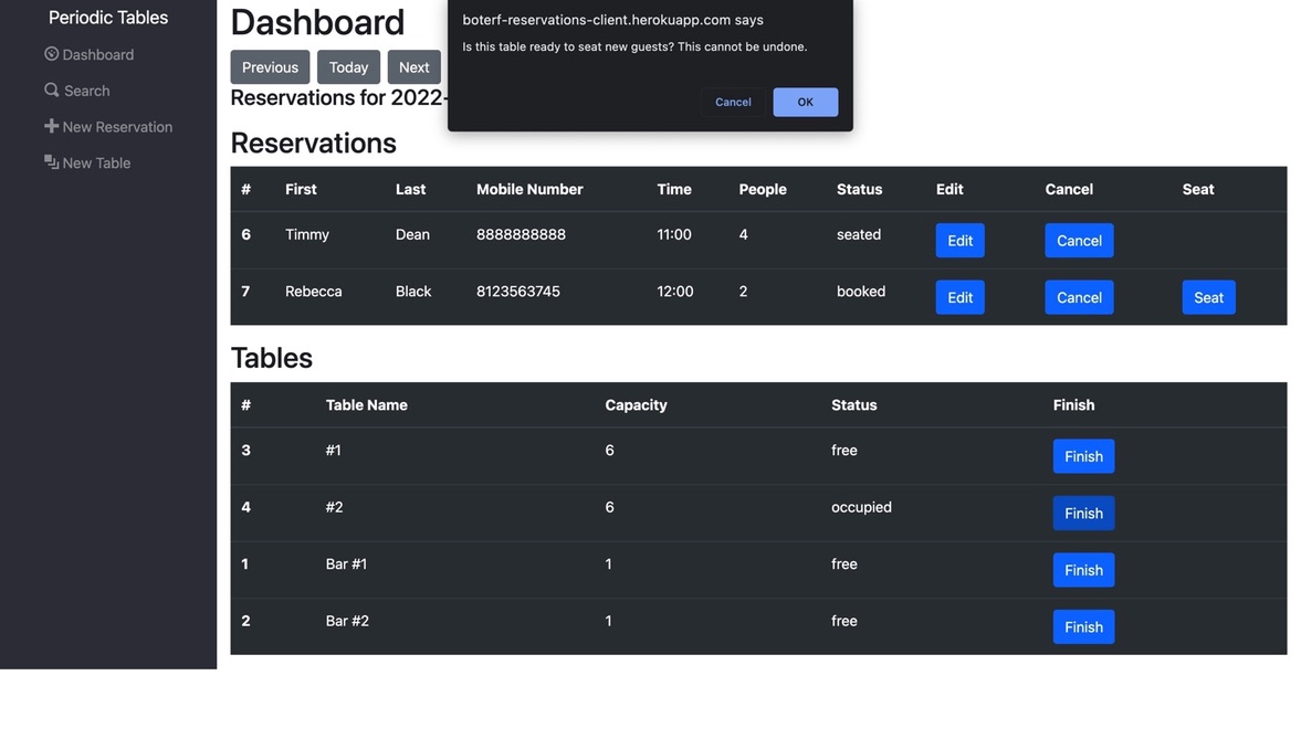 finishing reservation
