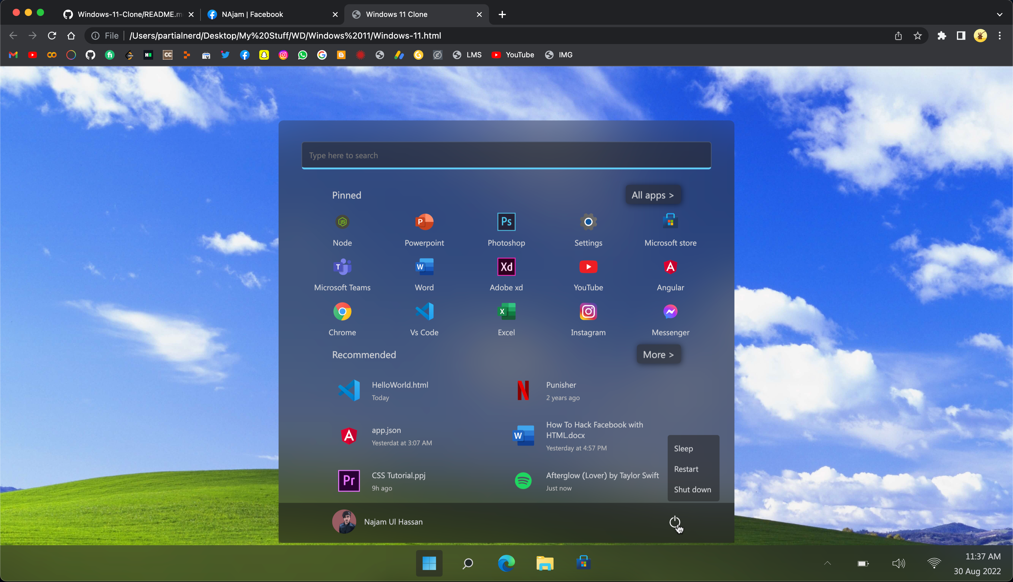 Windows 11 clone by CodeMite @najmiter