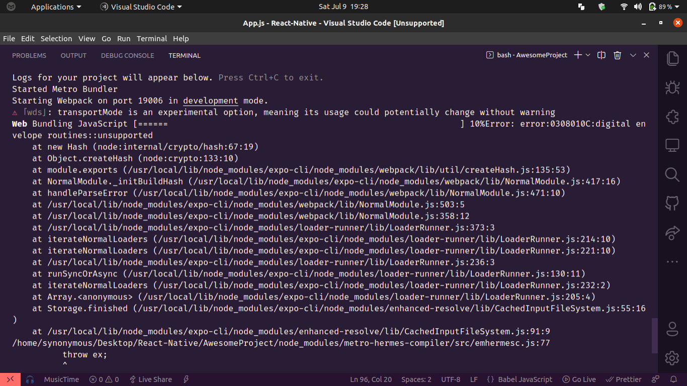 Expo-cli crashes while running project on web-browser · Issue #4463 ...