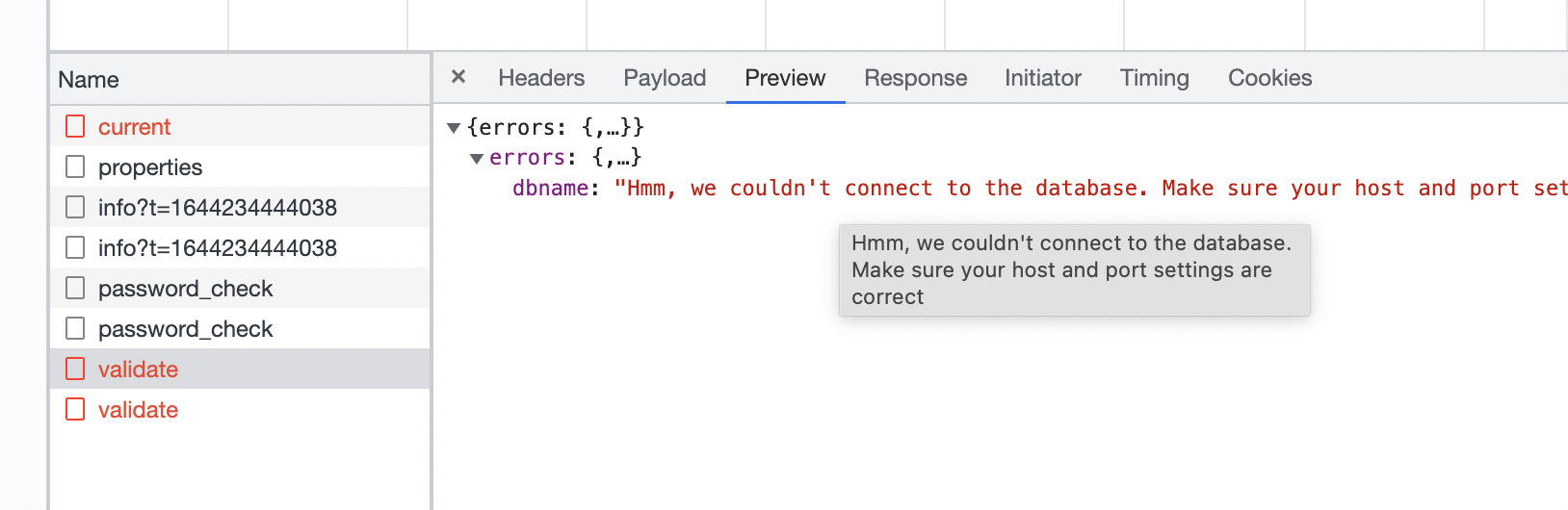 Database connection errors are not shown in the setup · Issue 20285