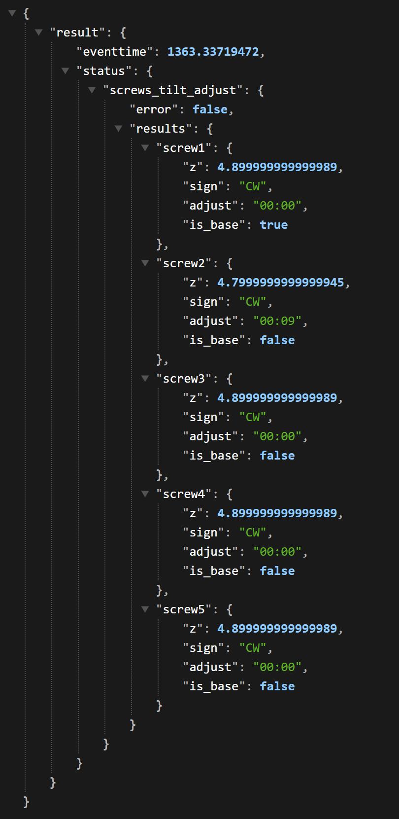 screws_tilt_adjust status result as dictionary by pedrolamas · Pull