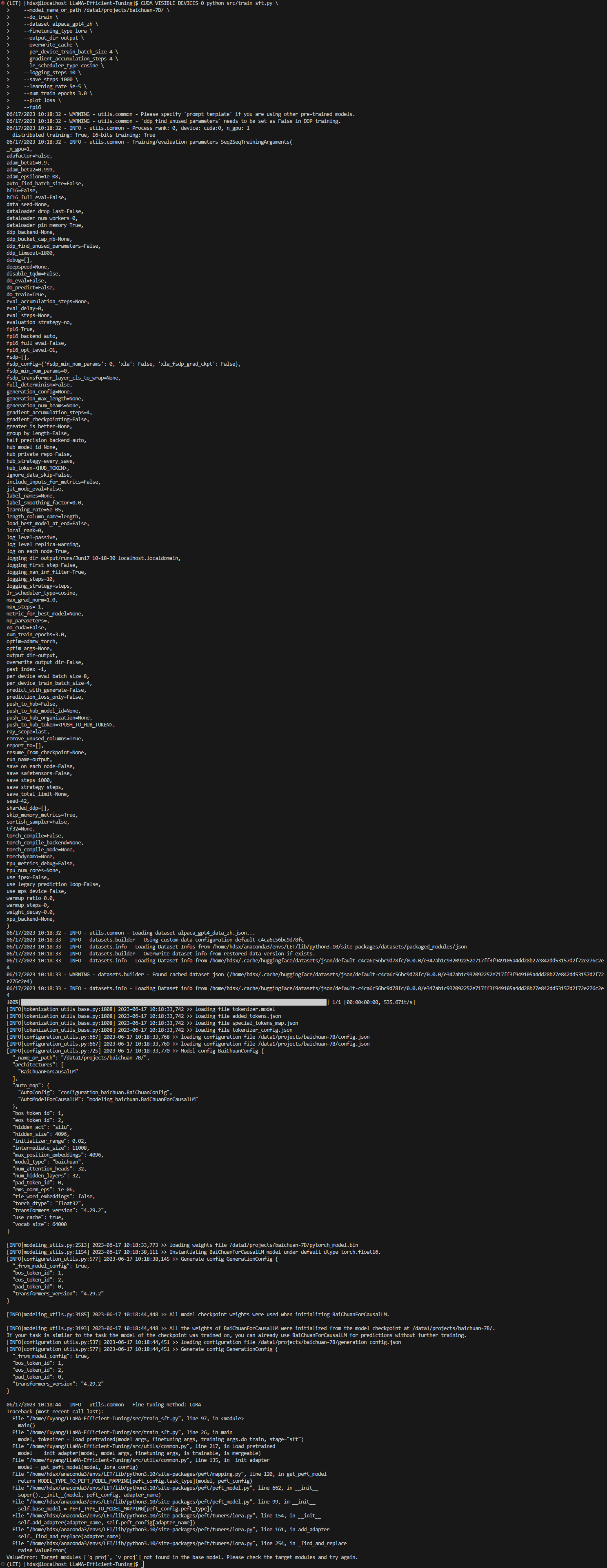 ValueError Target modules ['q_proj', 'v_proj'] not found in the base