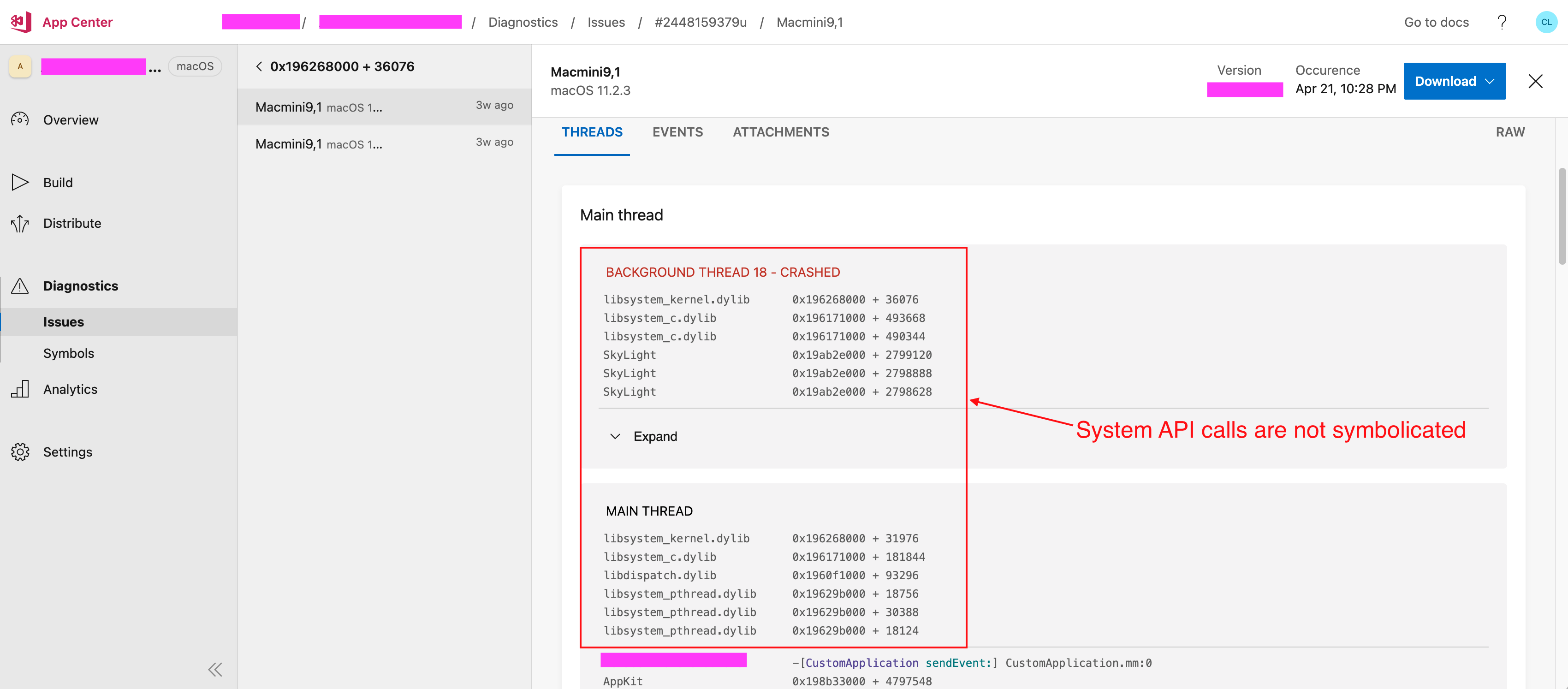 System API calls are not symbolicated in MS App Center Crashes if ...
