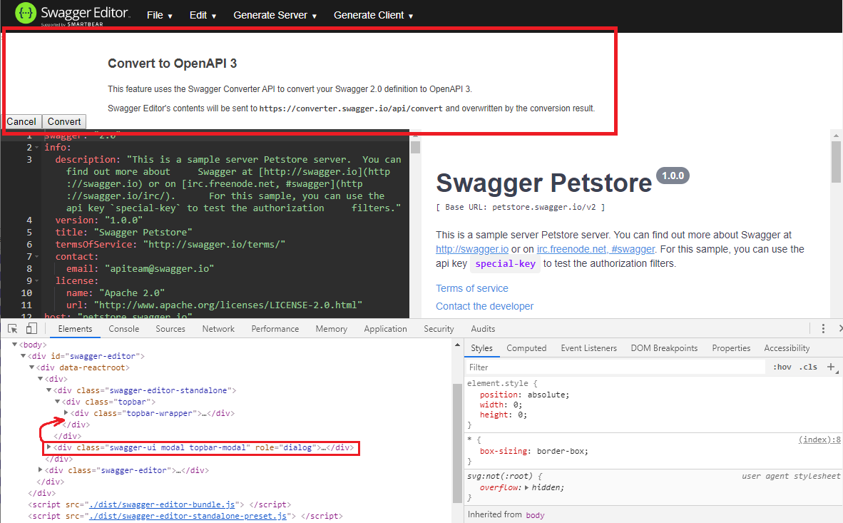Broken layout of "Convert to OpenAPI 3.0" dialog boxes · Issue #2055 ...