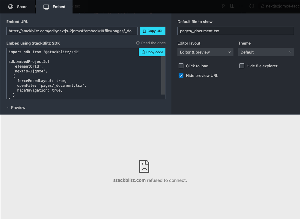 Preview pane in share model is broken · Issue #2266 · stackblitz/core ...