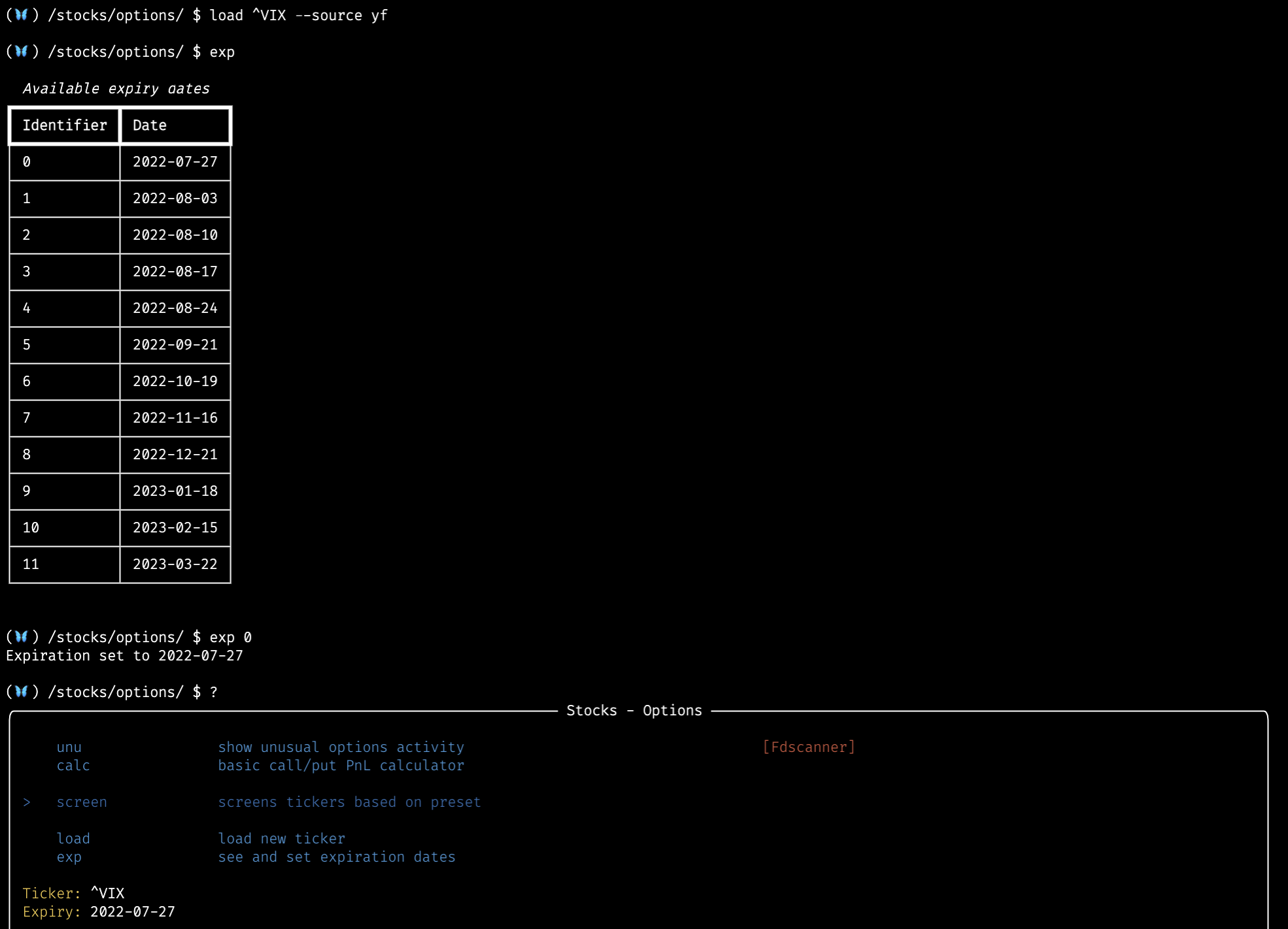 [Bug] Options/exp `exp` shows dates, but selecting causes error