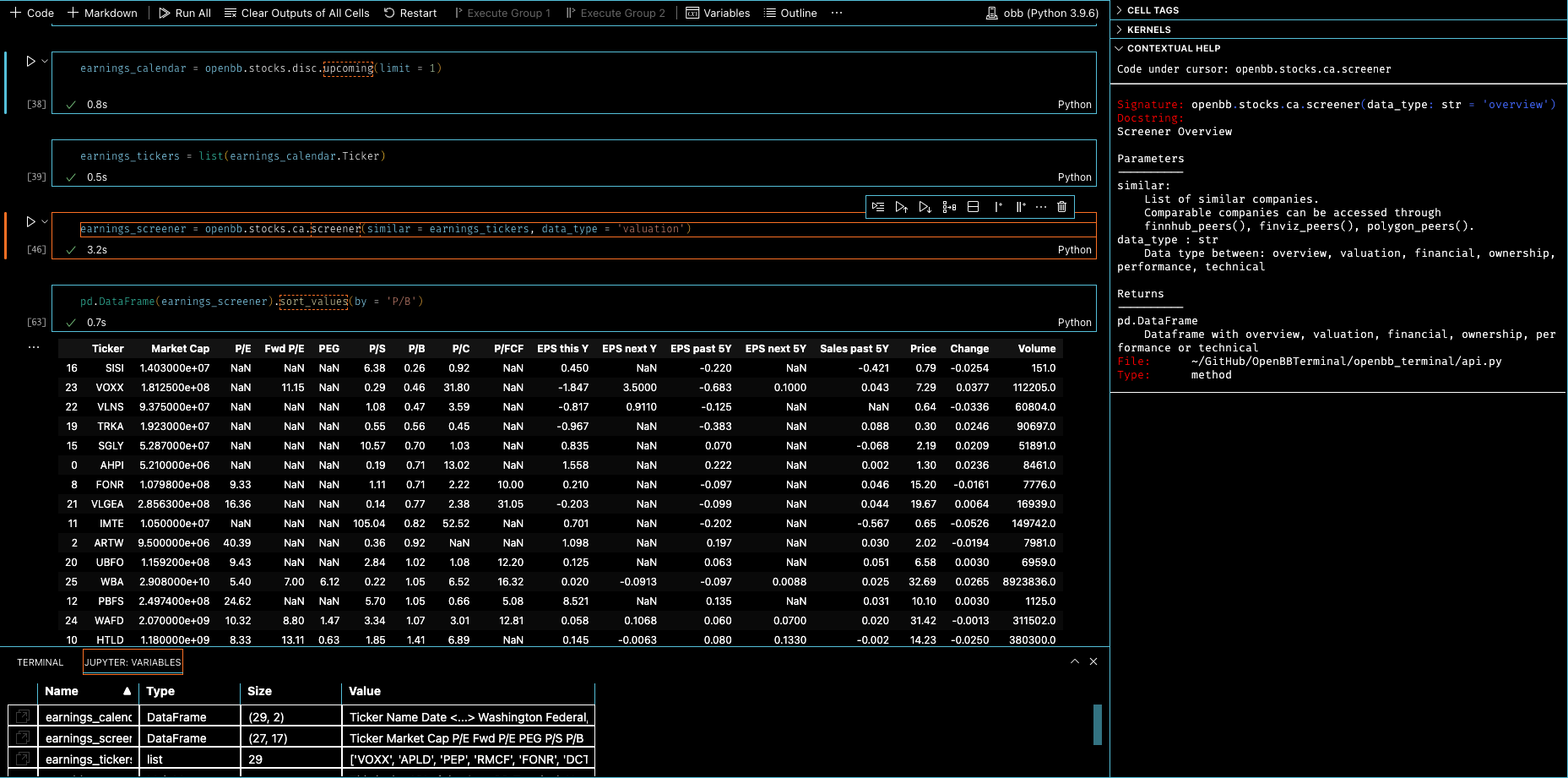 Earnings Screener