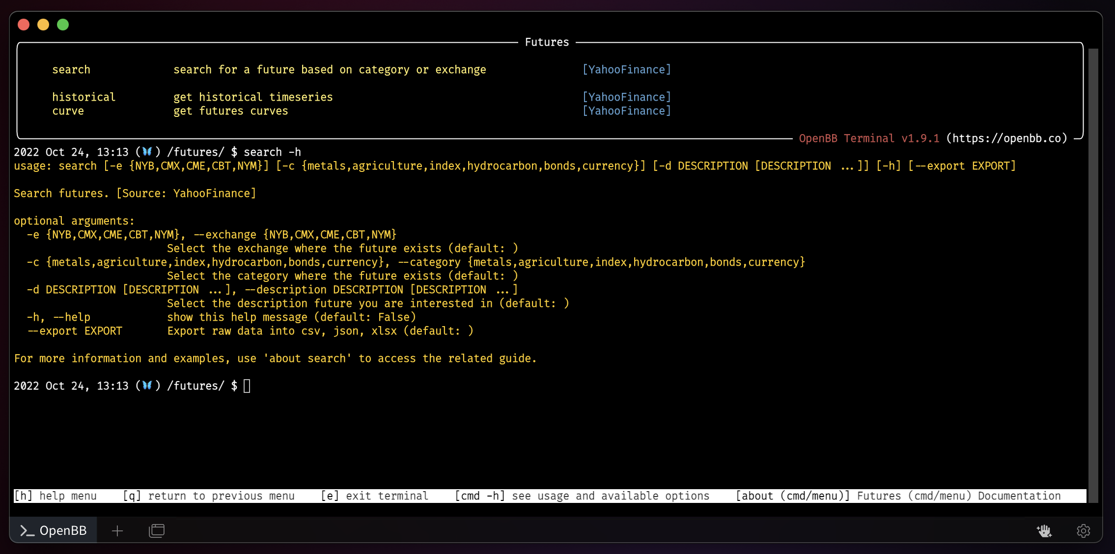 Futures Menu