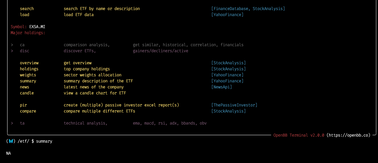 [Bug] `ETF` When the ETF is not USlisted, holdings and other info are