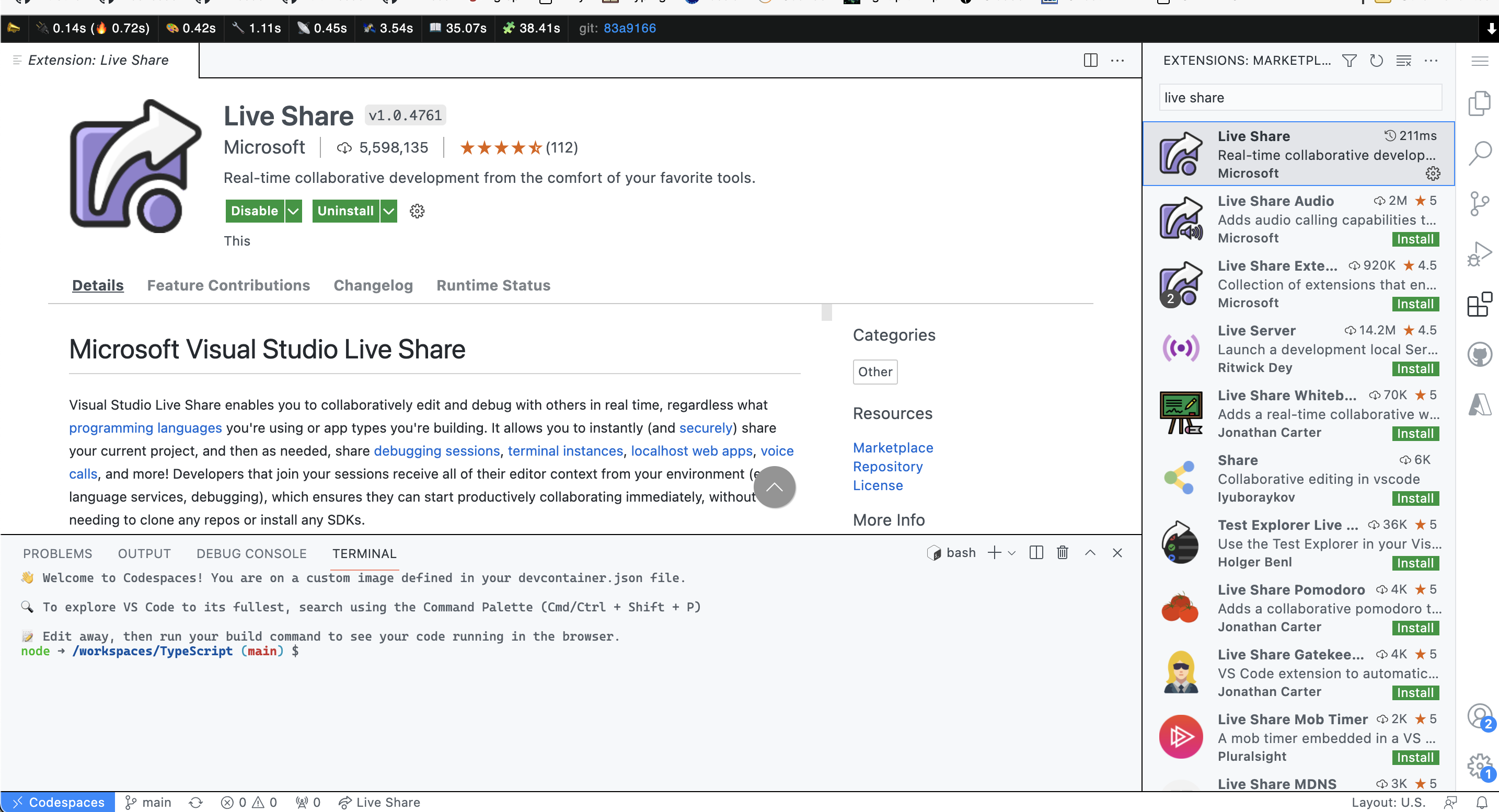 Live Share extension in codespace strange detail text · Issue #131826 ...
