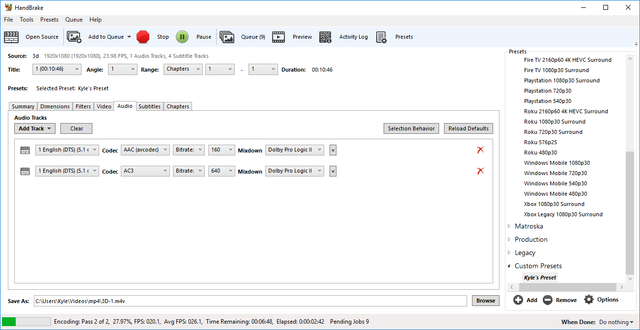 Audio Track Codec Not Saving with Custom Preset · Issue 1373