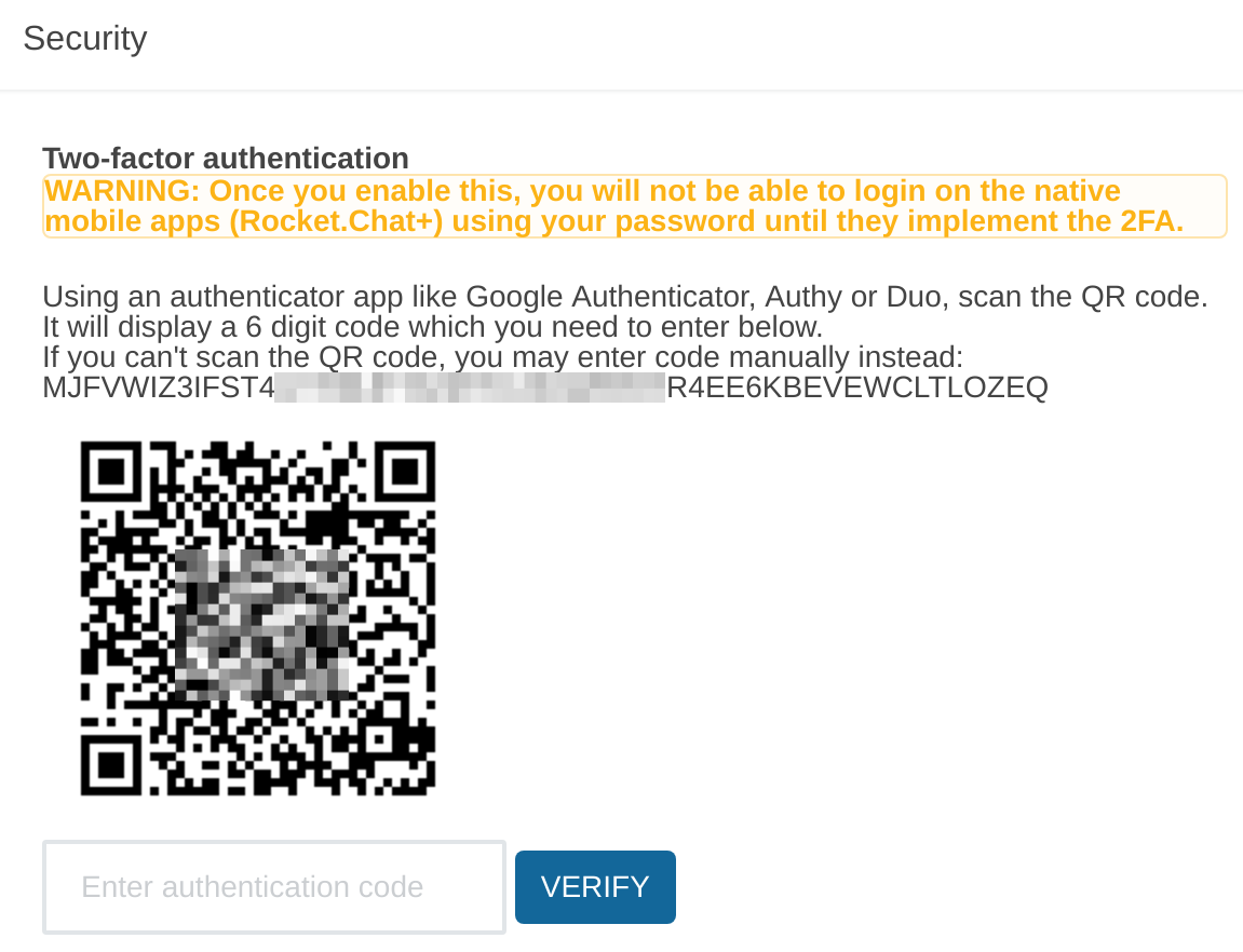 Show the TOPT code in 2FA configure page. · Issue #8688 · RocketChat ...