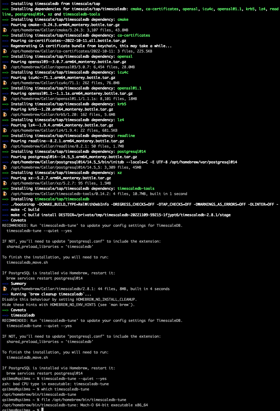 Brew install timescaledb installs wrong architecture issue 4949