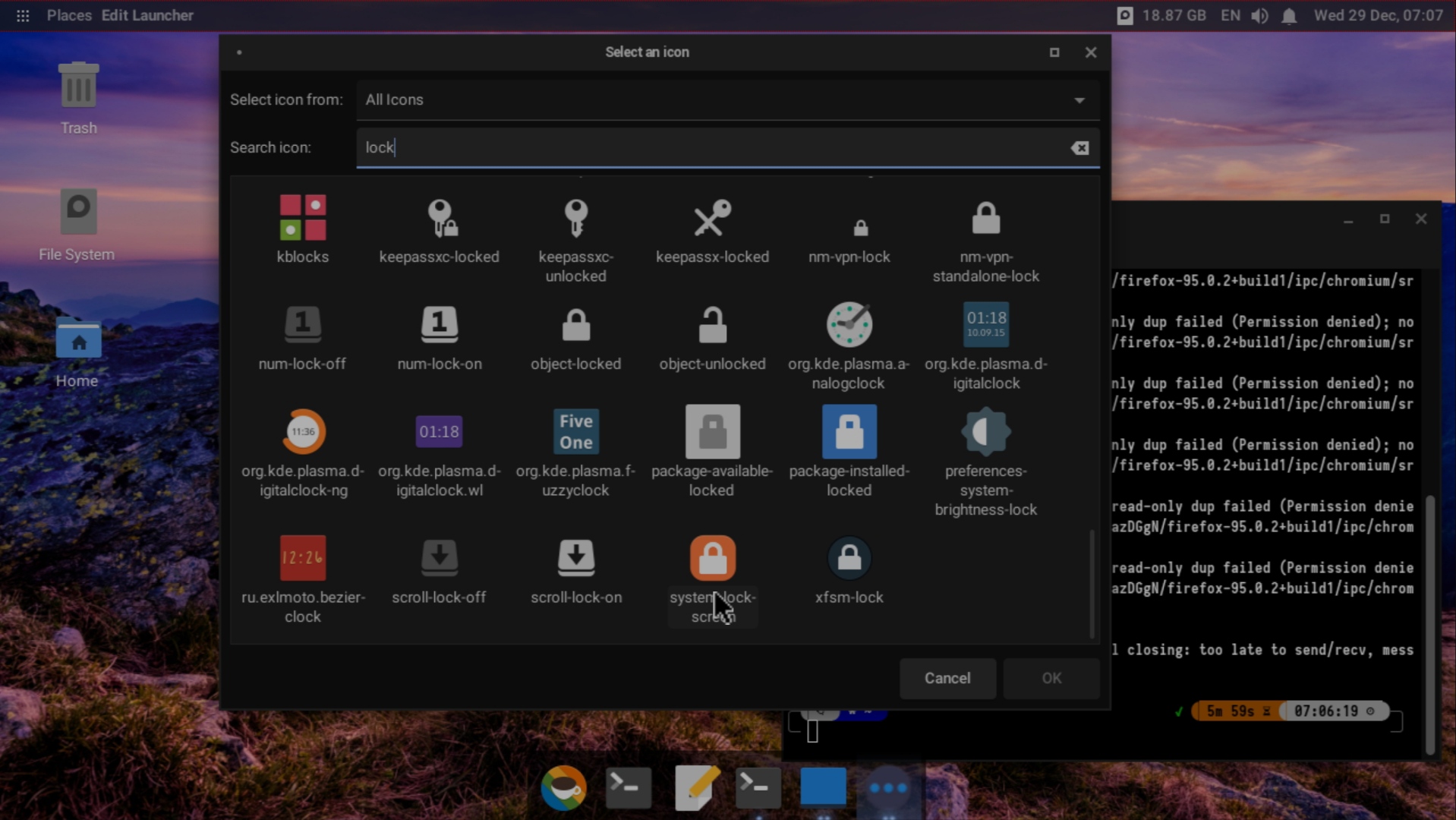 The lock icon is "missing" on Xfce · Issue 2926
