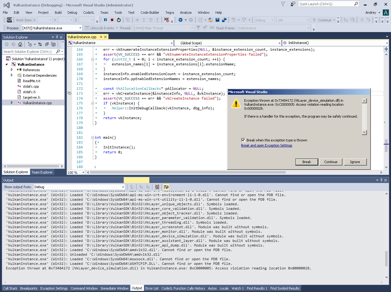 Crash during calling vkCreateInstance with VK_LAYER_LUNARG_device ...
