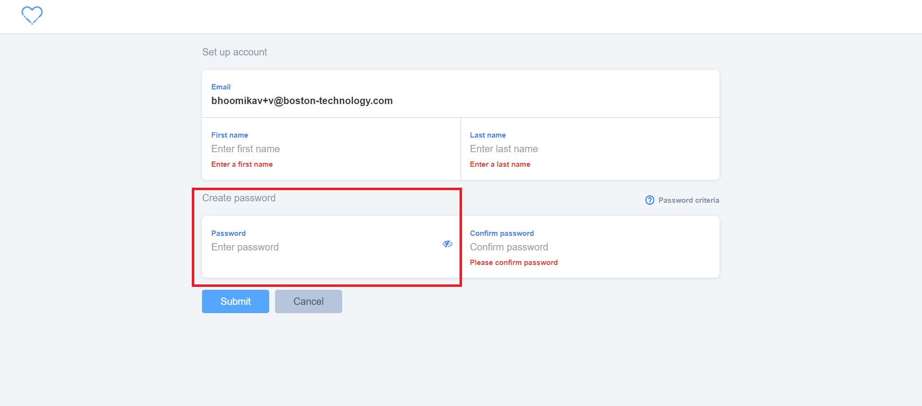 [PM] Set up account screen > Password field > Error message is not ...