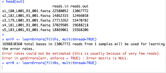 Error rates could not be estimated · Issue #1716 · benjjneb/dada2 · GitHub