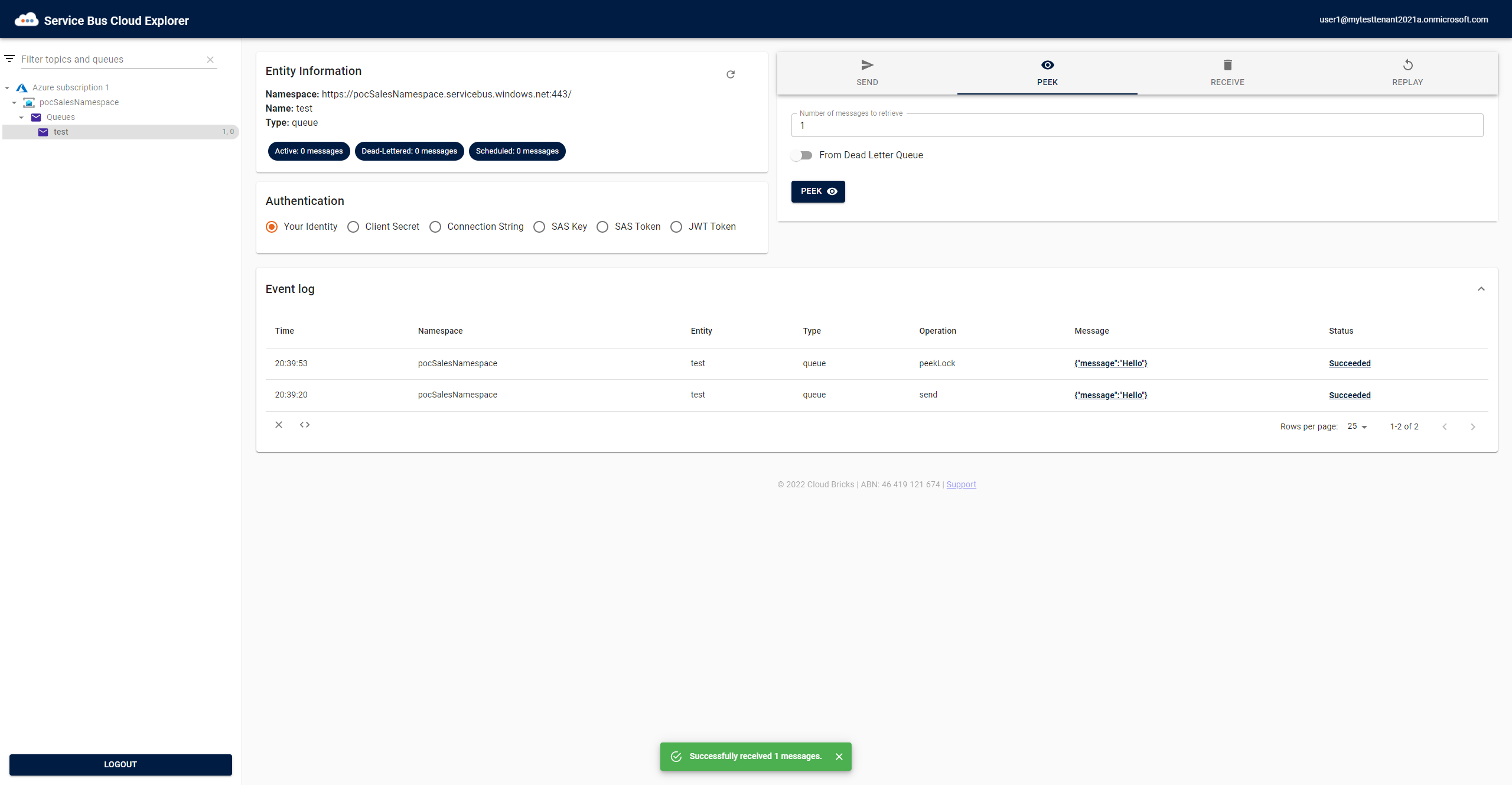 Service Bus Cloud Explorer UI
