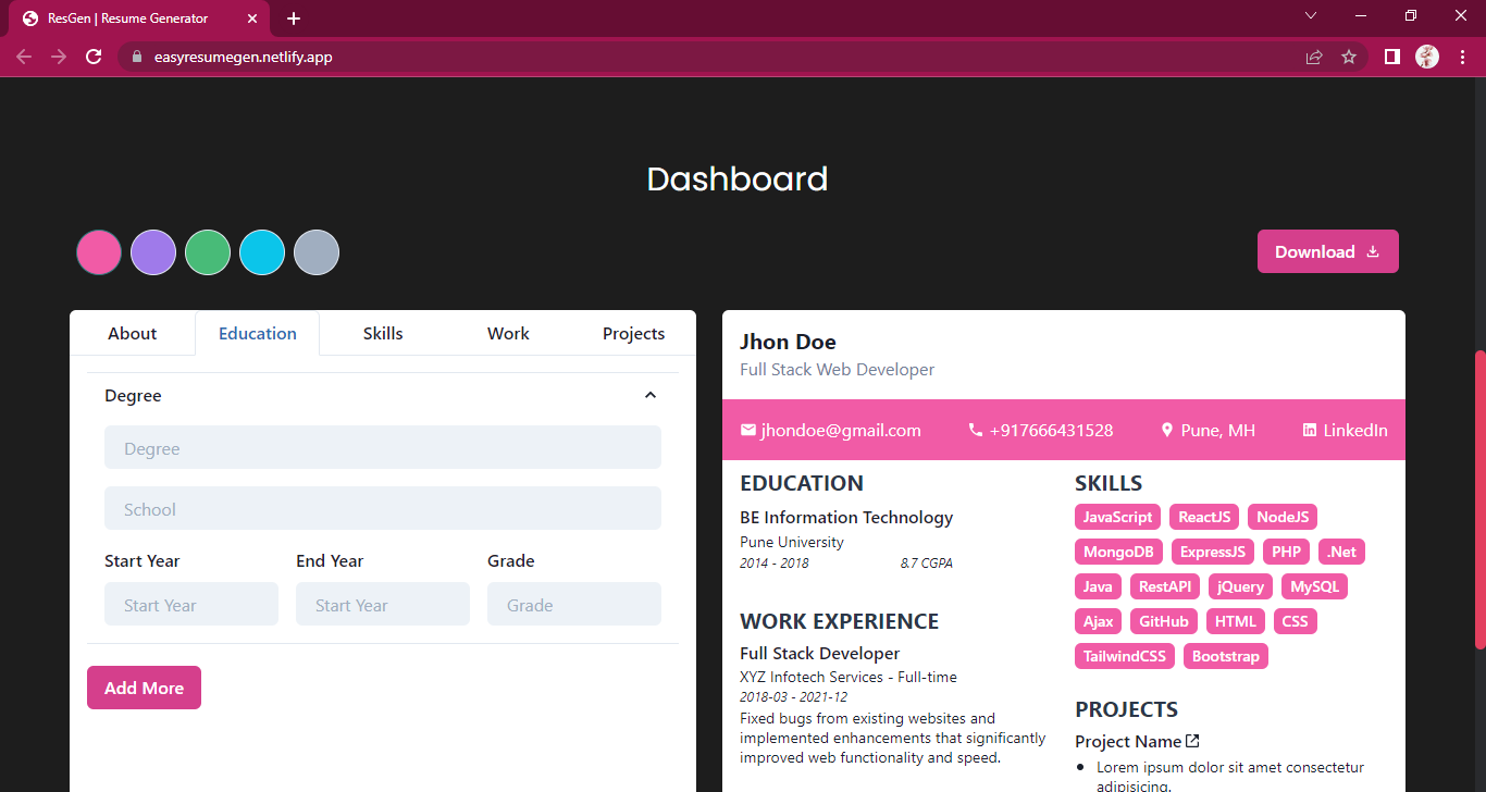 GitHub - ABHID10/easyresume: Resume Generator