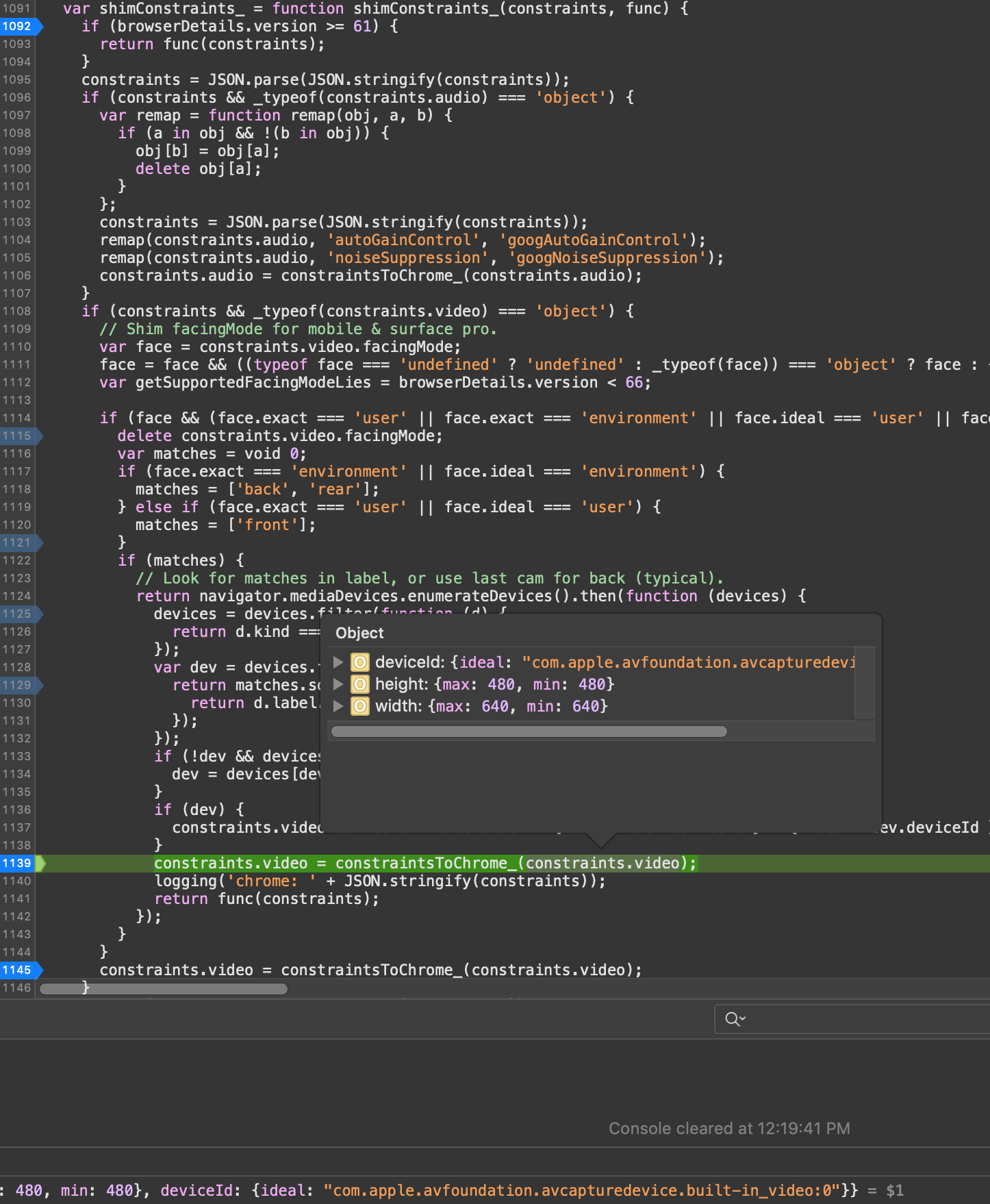 rtcadapter mediaConstraints.video.facingMode does not select