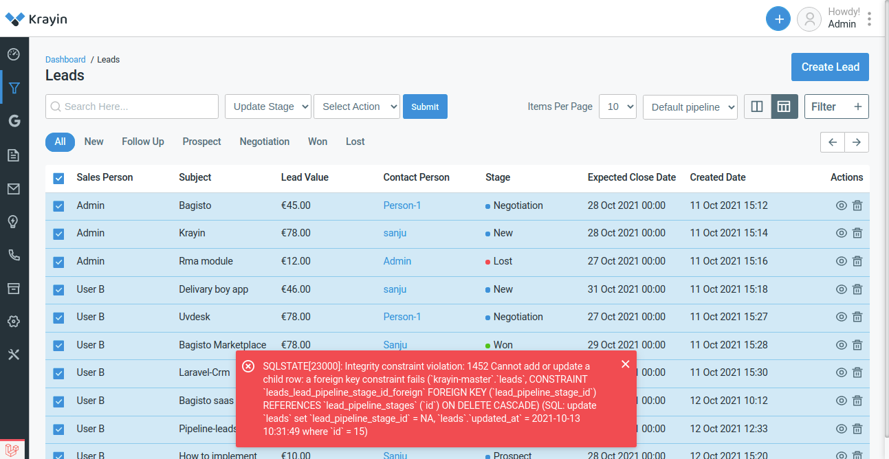 There should not be an exception when the user is trying to update the ...