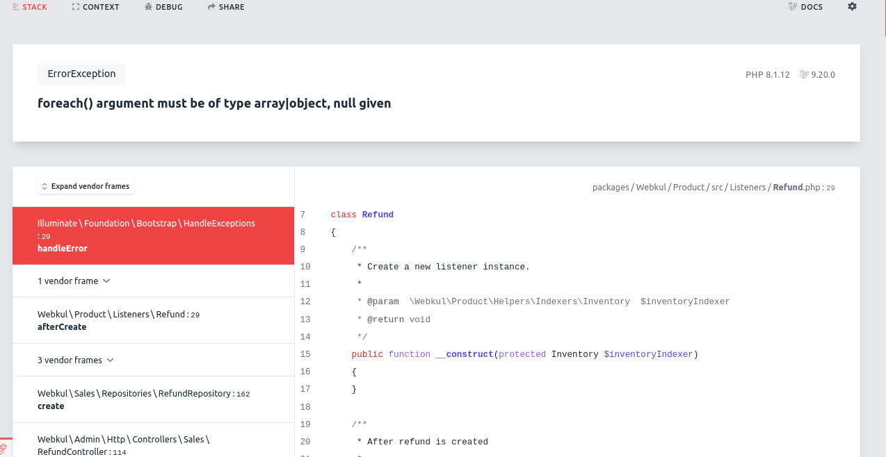 Getting exception while trying create refund · Issue #7170 · bagisto ...