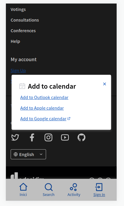 Calendar modal mobile