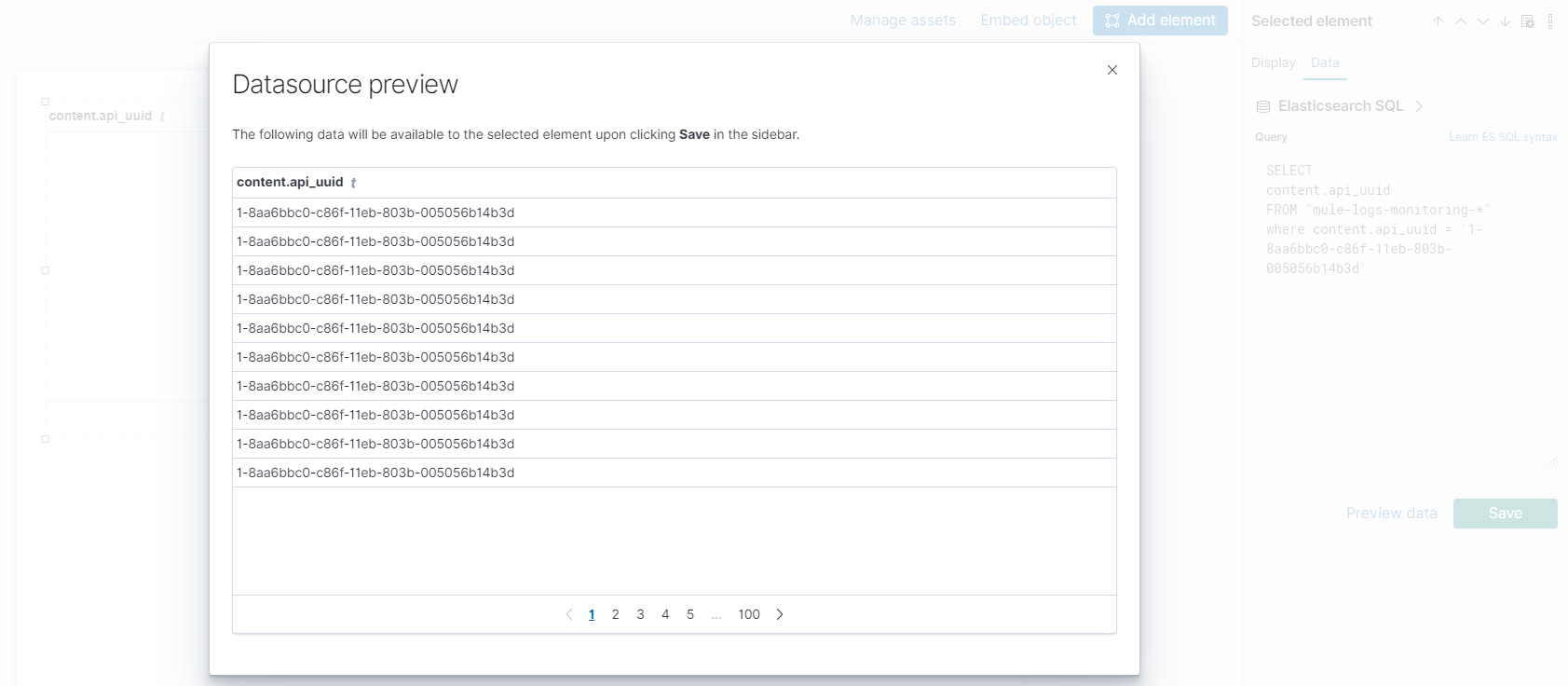 Canvas Table Element does not display data, but Preview displays data ...
