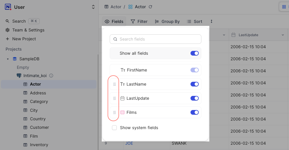 Reorder Fields