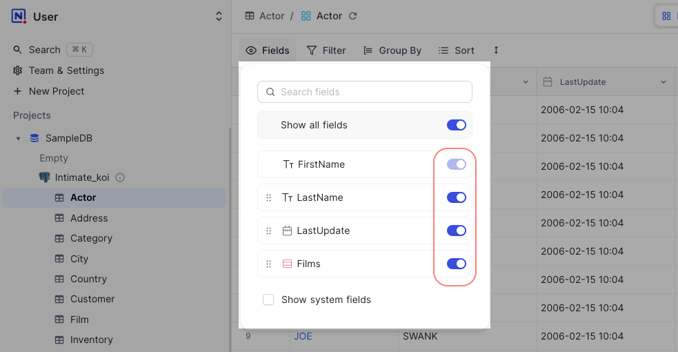 Show/Hide Fields