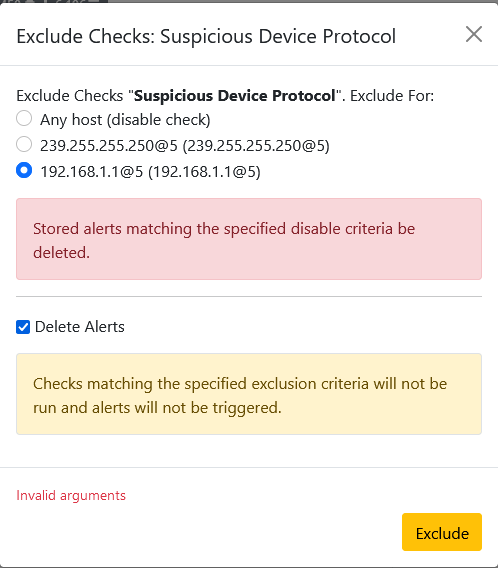 Exclude Checks: Suspicious Device Protocol - Invalid arguments · Issue ...