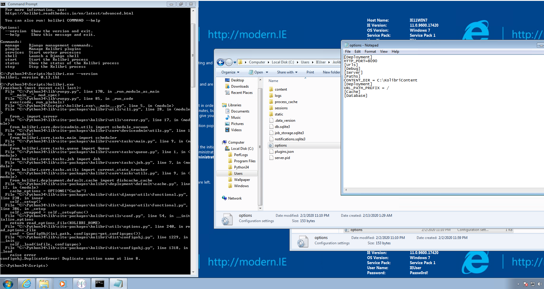 kolibri start command errors with options.ini incorrect values · Issue