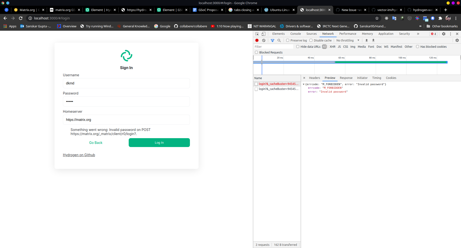 Display verbose message on invalid credentials · Issue #290 · element ...