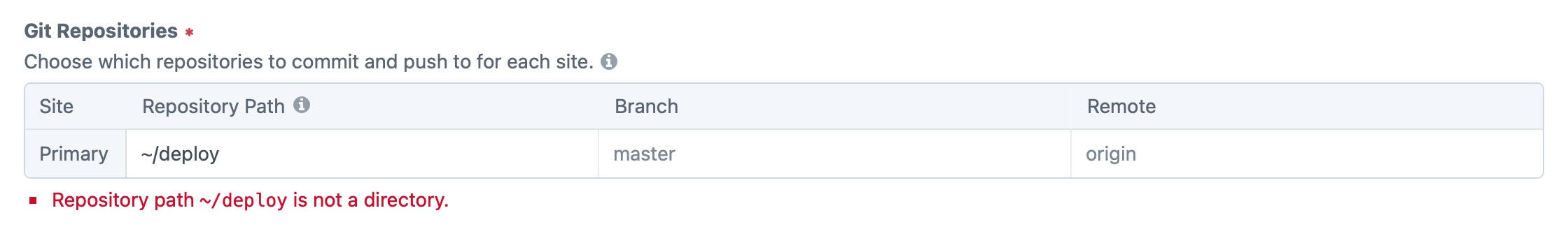 Remote Deployment Repo settings