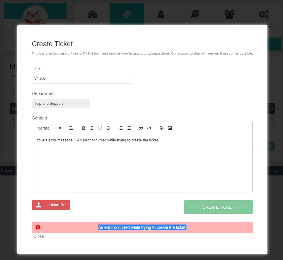 Error: An error occurred while trying to create the ticket. · Issue ...
