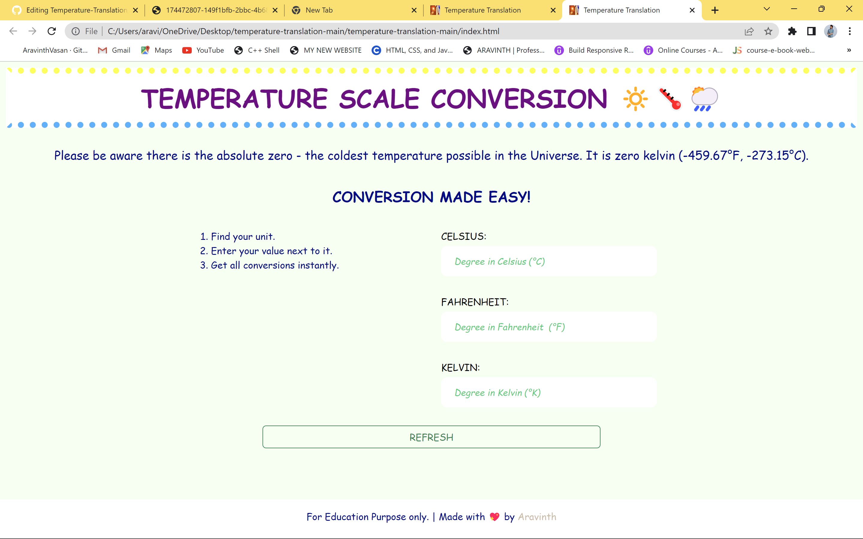 GitHub AravinthVasan/TemperatureTranslation A great tool that helps