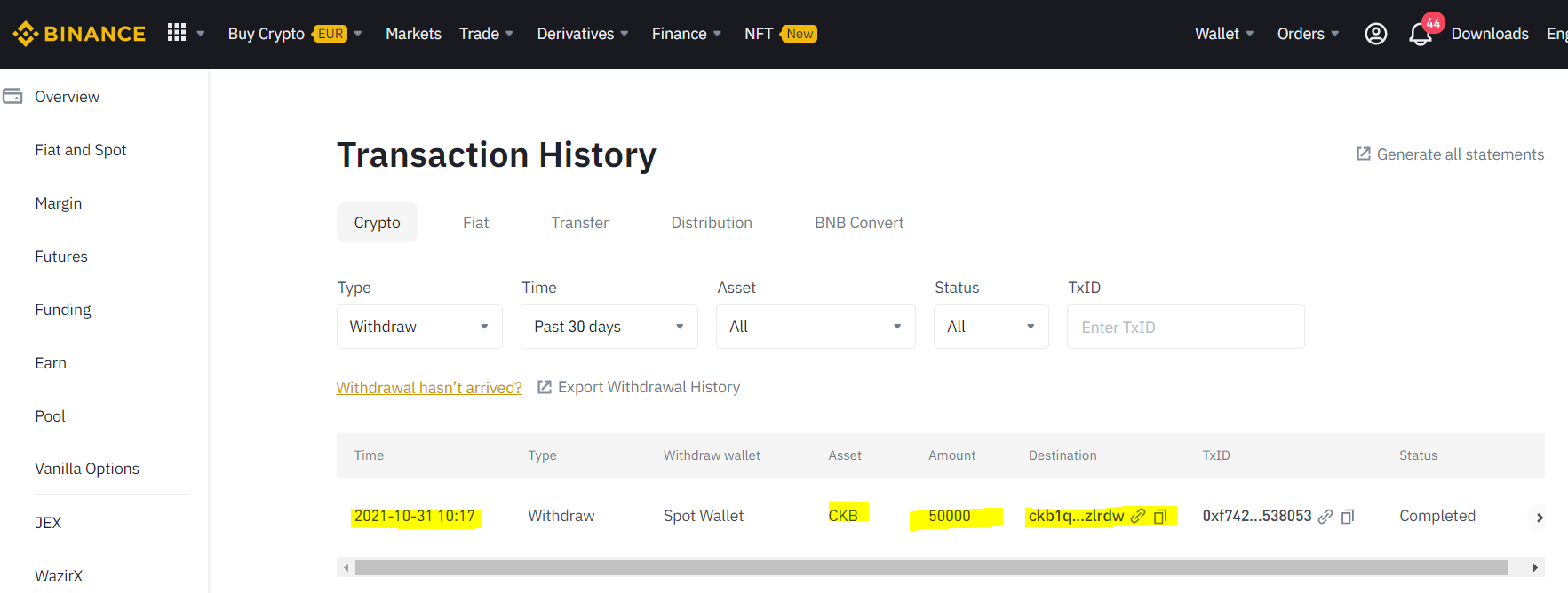 CKB sent from DXpool and binance has not arrived in Neuron Wallet · Issue  #2036 · nervosnetwork/neuron