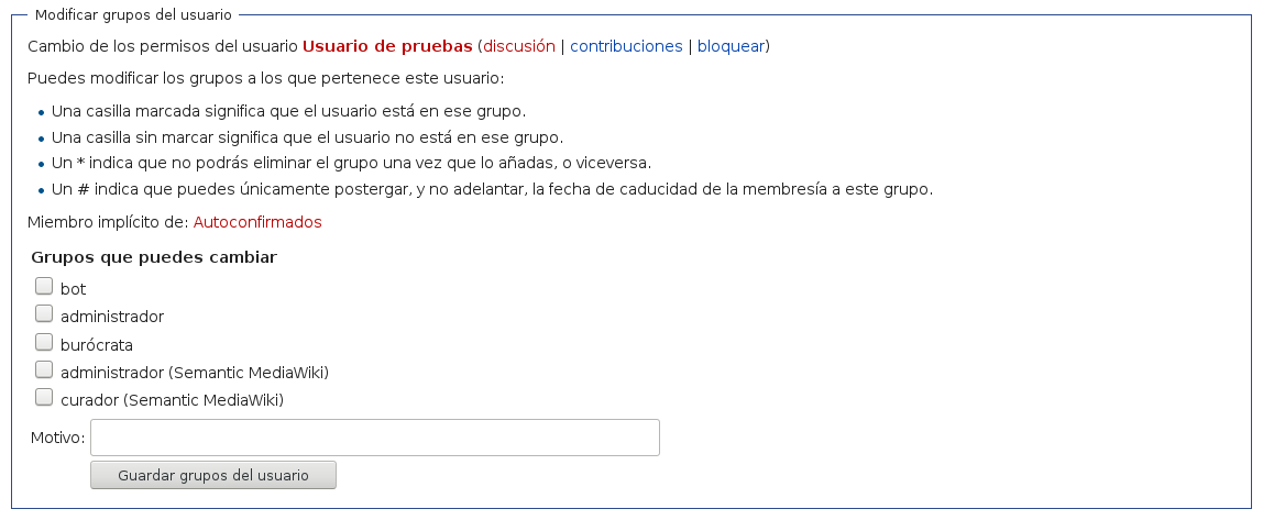 permisos de usuario testwiki