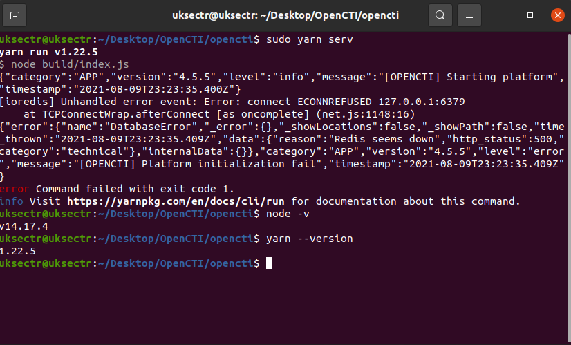 yarn serv exit code 1 [TR/ENG] Help · Issue #1511 · OpenCTI-Platform ...