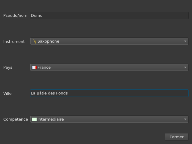 Fenêtre de mon profil