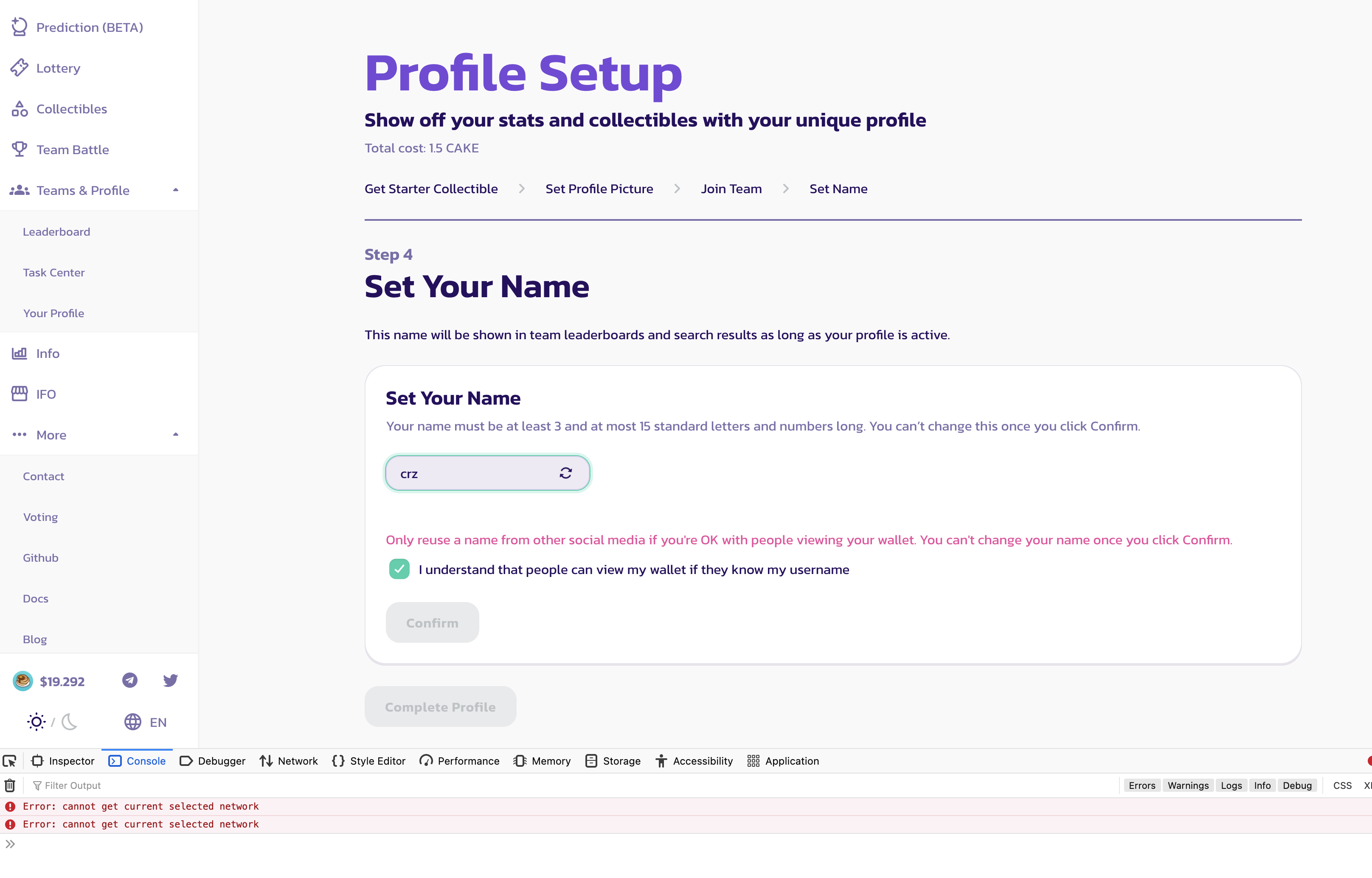 [BUG] cannot get current network on create profile · Issue 1882