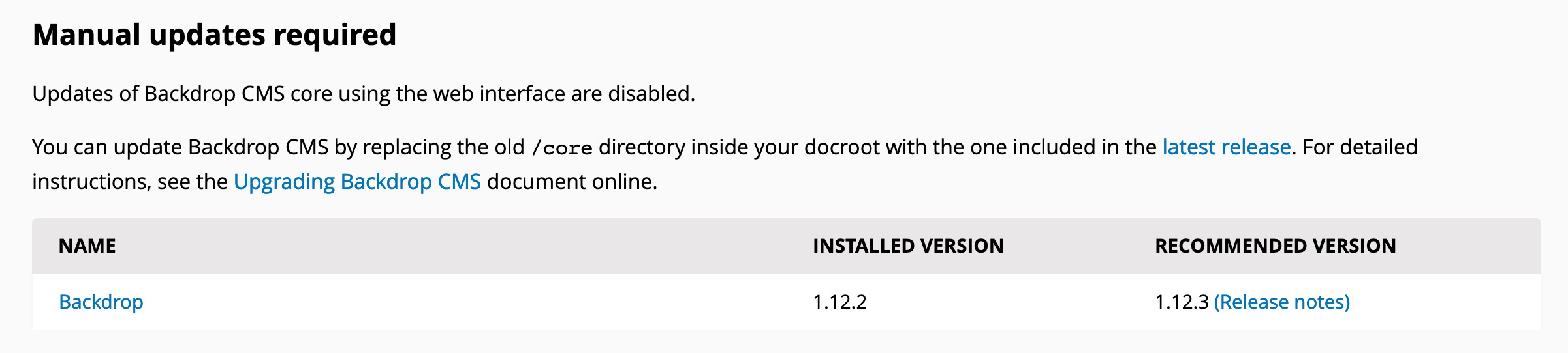 [UX] Core updates: link to configuration page when disabled · Issue ...
